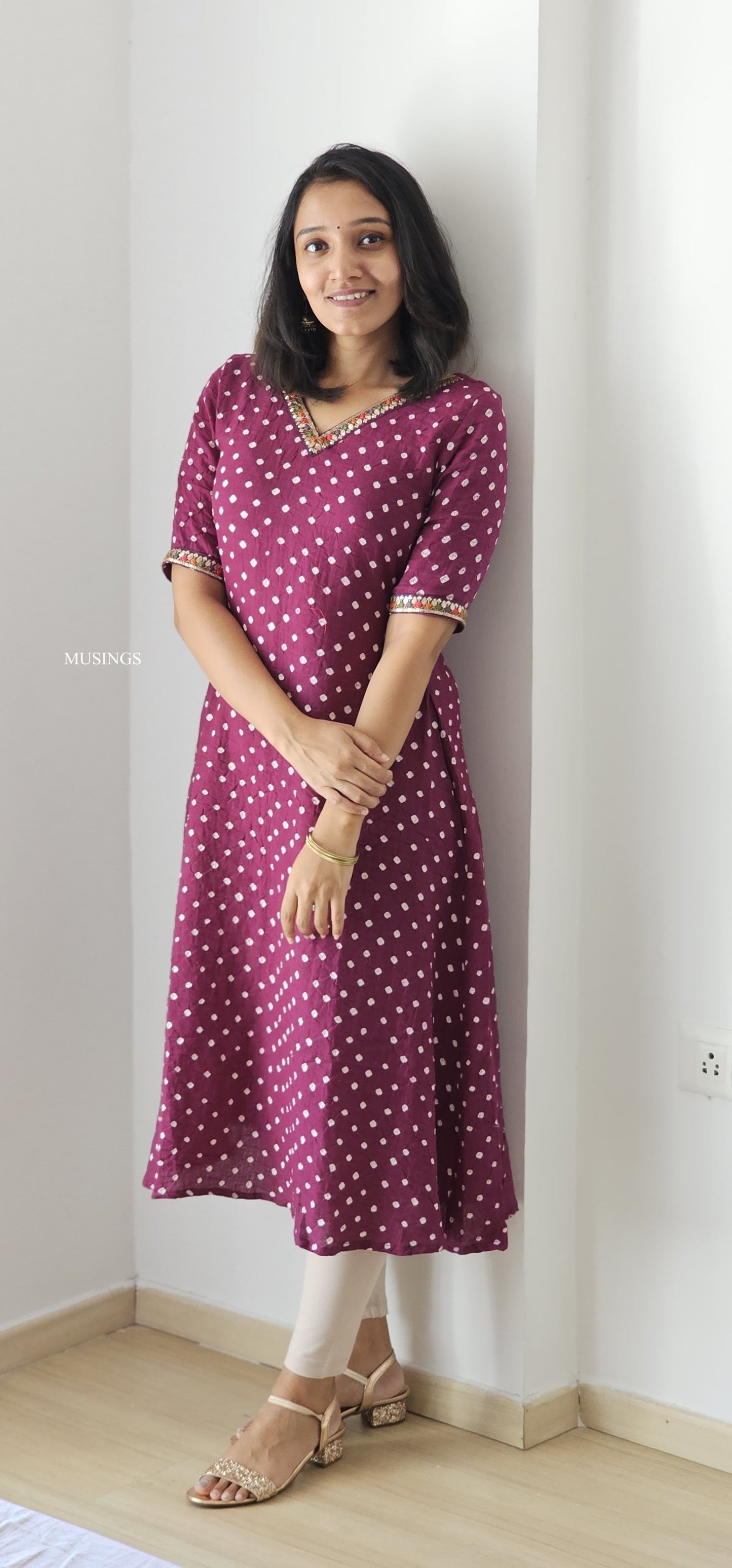 Laya - Purple Bandhini A-line Kurta