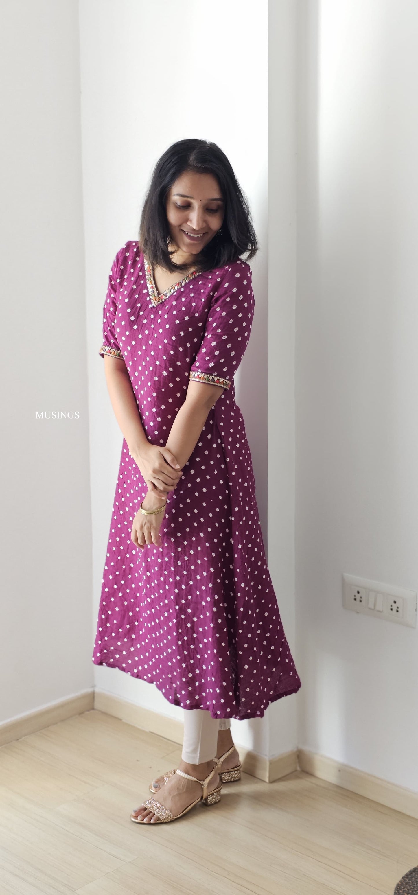 Laya - Purple Bandhini A-line Kurta