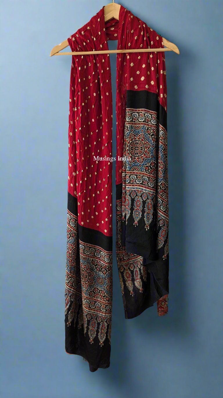 Leela - Ajrakh x Bandhej Modal Silk Dupatta