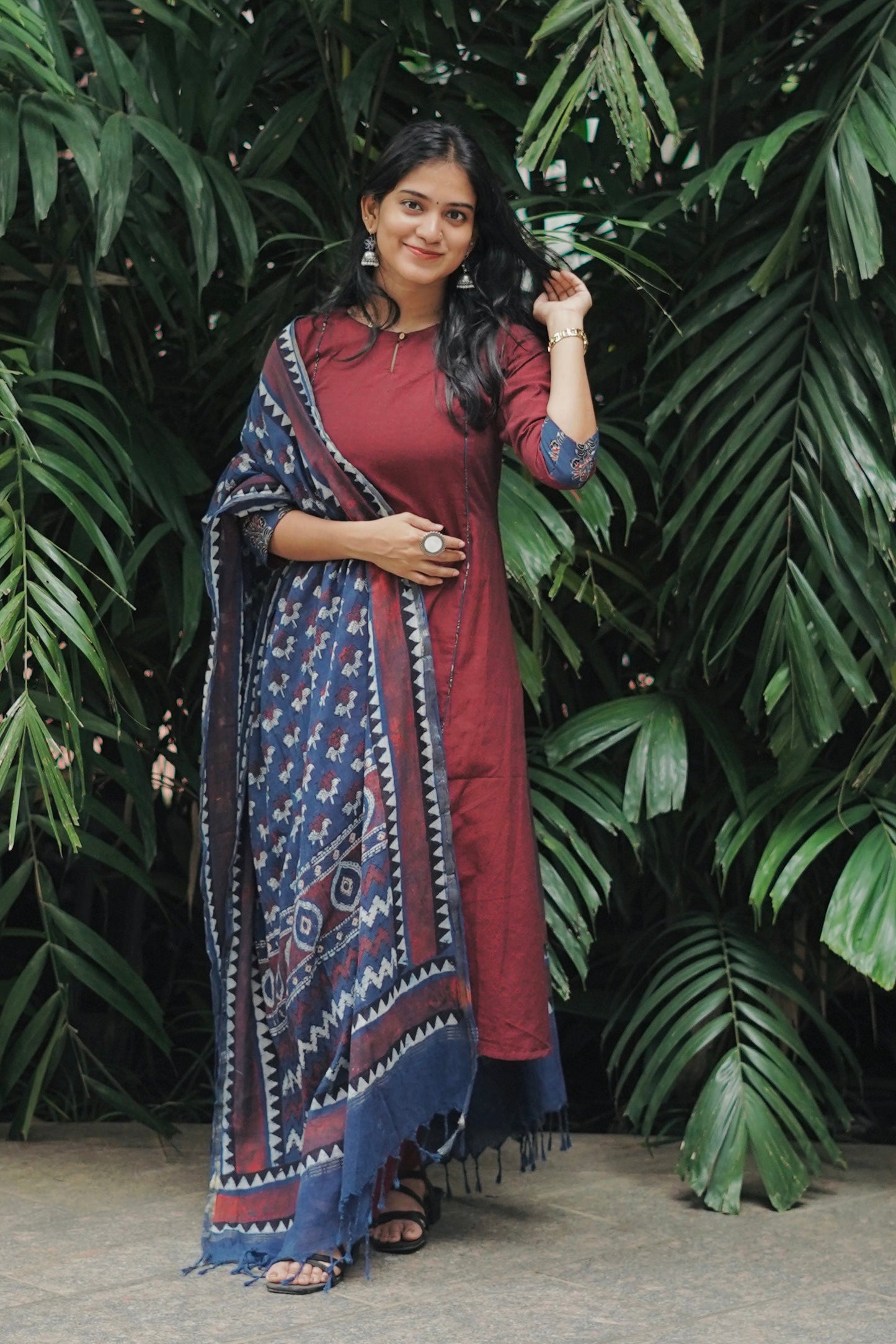 Bhumi - Handloom Cotton x Ajrakh A-line Kurta and Dupatta Set