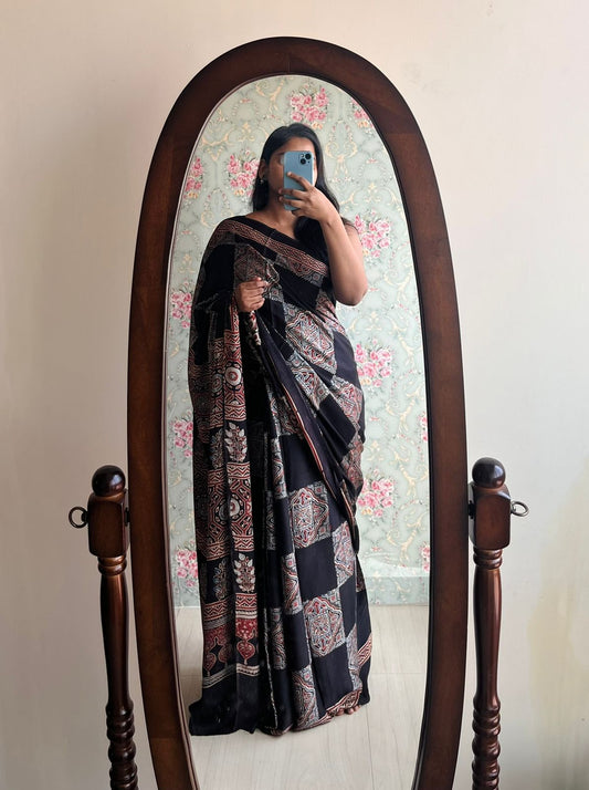 Black Chic Ajrakh Modal silk saree