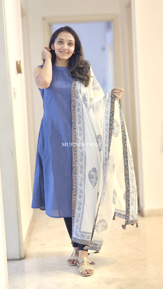 Roma - Kantha Stitched Kurta with Patchwork Dupatta