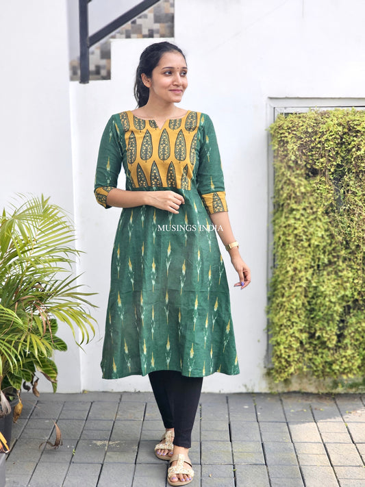 Vedika - Ikkat x Ajrakh Patchwork Kurta