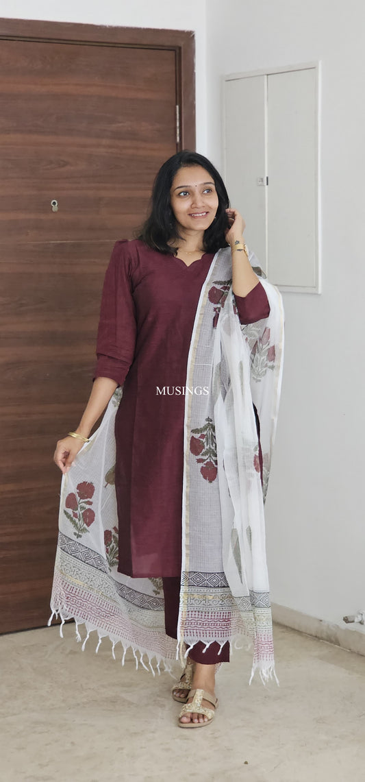 Heera - Mangalgiri Coord set with Sanganeri Kota Handblock Printed Dupatta