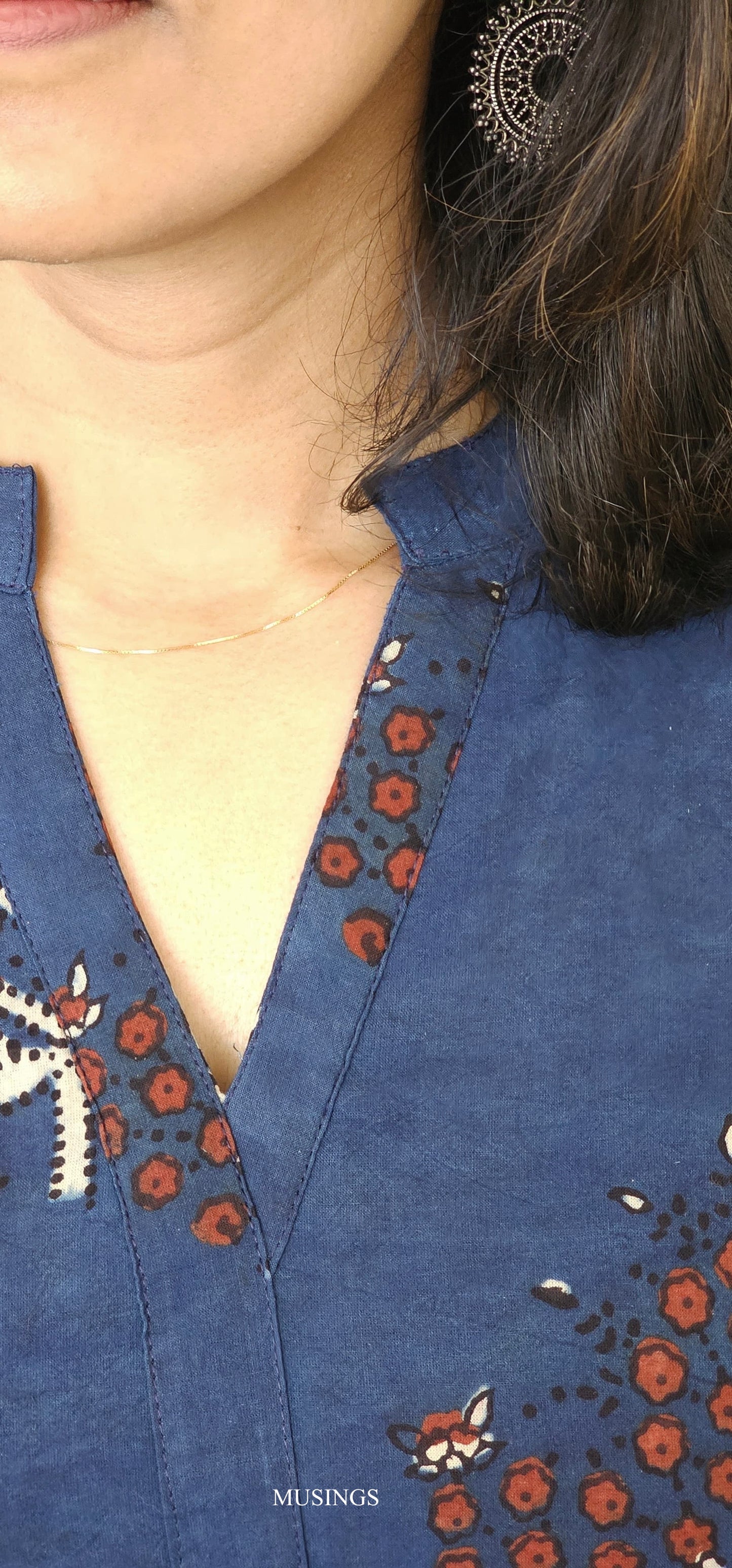 Neel - Indigo Ajrakh Handblock Printed Short Kurta