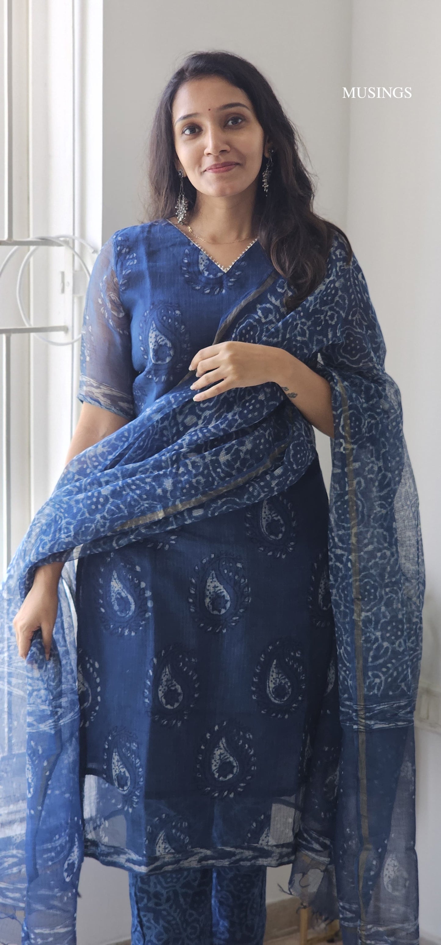 Tanisha - Indigo Natural Dyed Hand-block Printed Kota Suit set