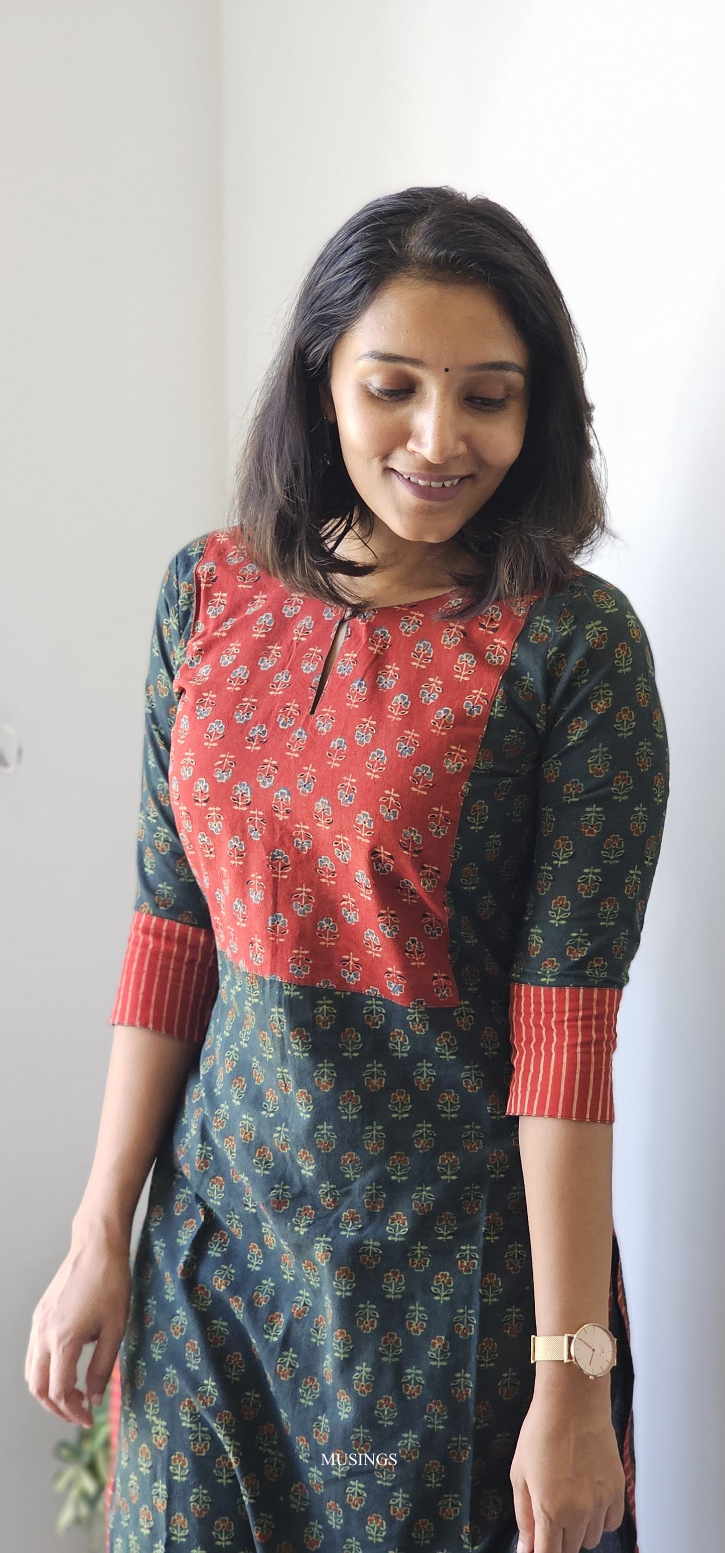 Thulasi - Ajrakh Handblock Printed Patchwork Kurta