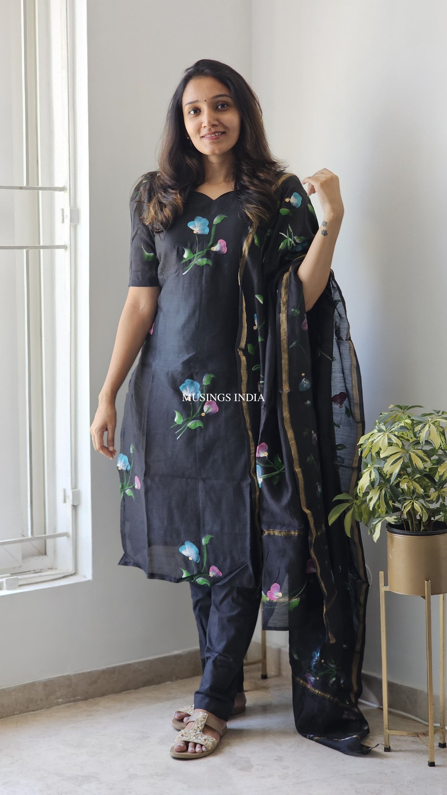 Kiara - Handbrush Painted Chanderi Silk Suit