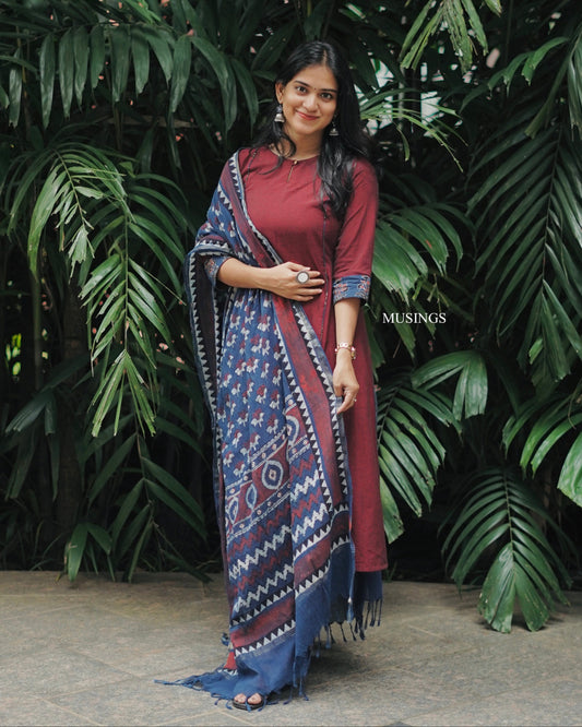 Bhumi - Handloom Cotton x Ajrakh Dupatta Kurta Set