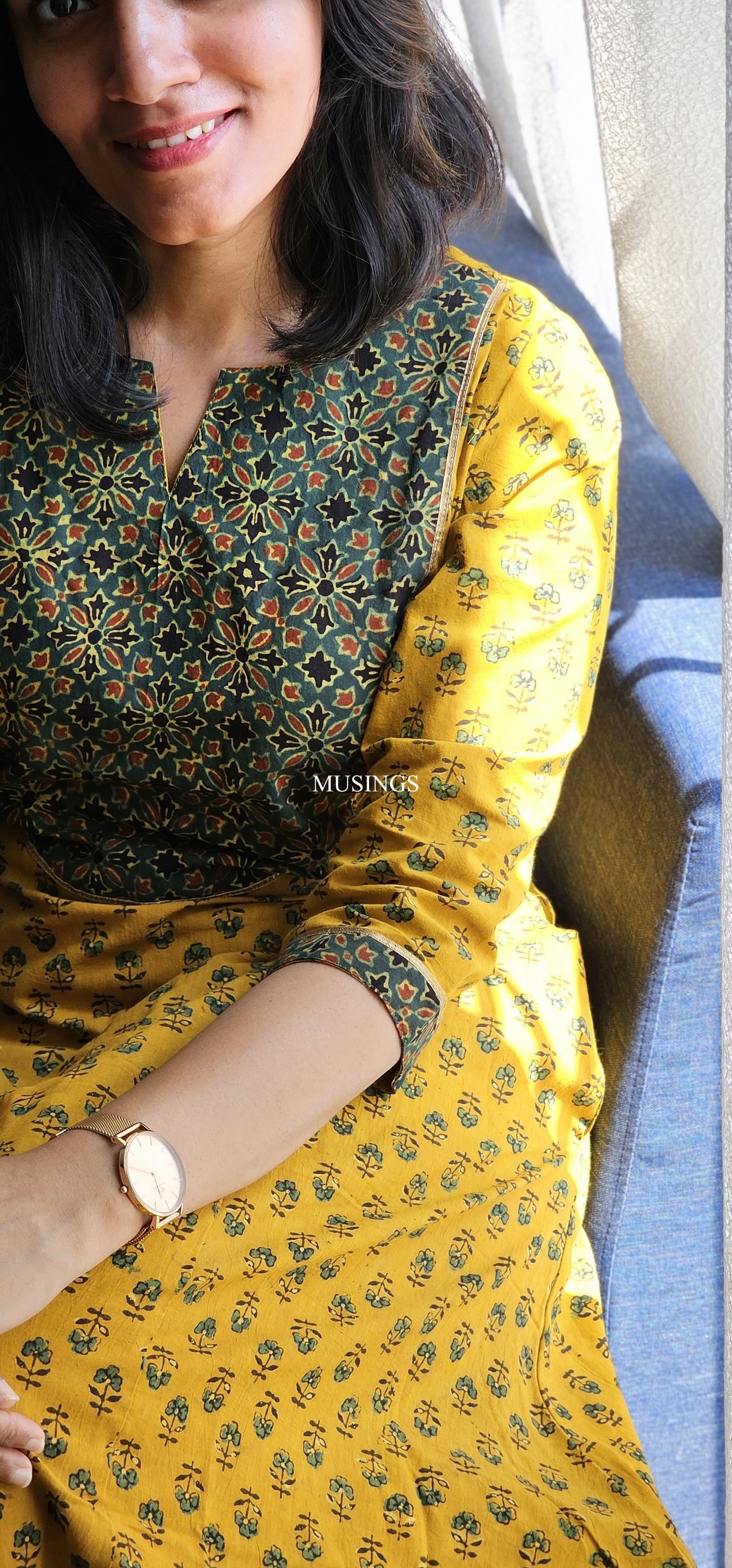 Shree - Ajrakh Handblock Printed Fusion A-Line Kurta