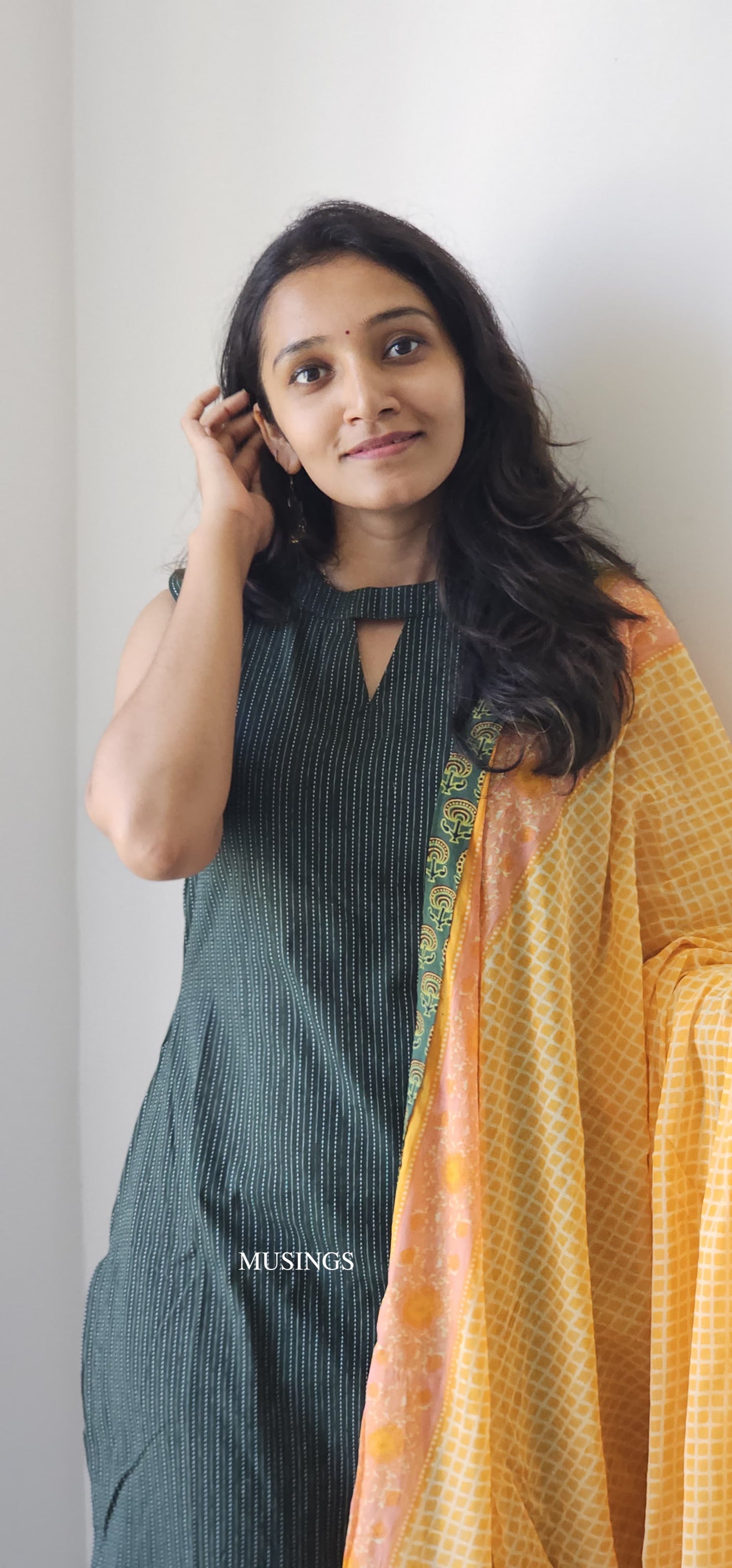 Manasa - Kantha Stitched Kurta with Mul cotton Patchwork Dupatta