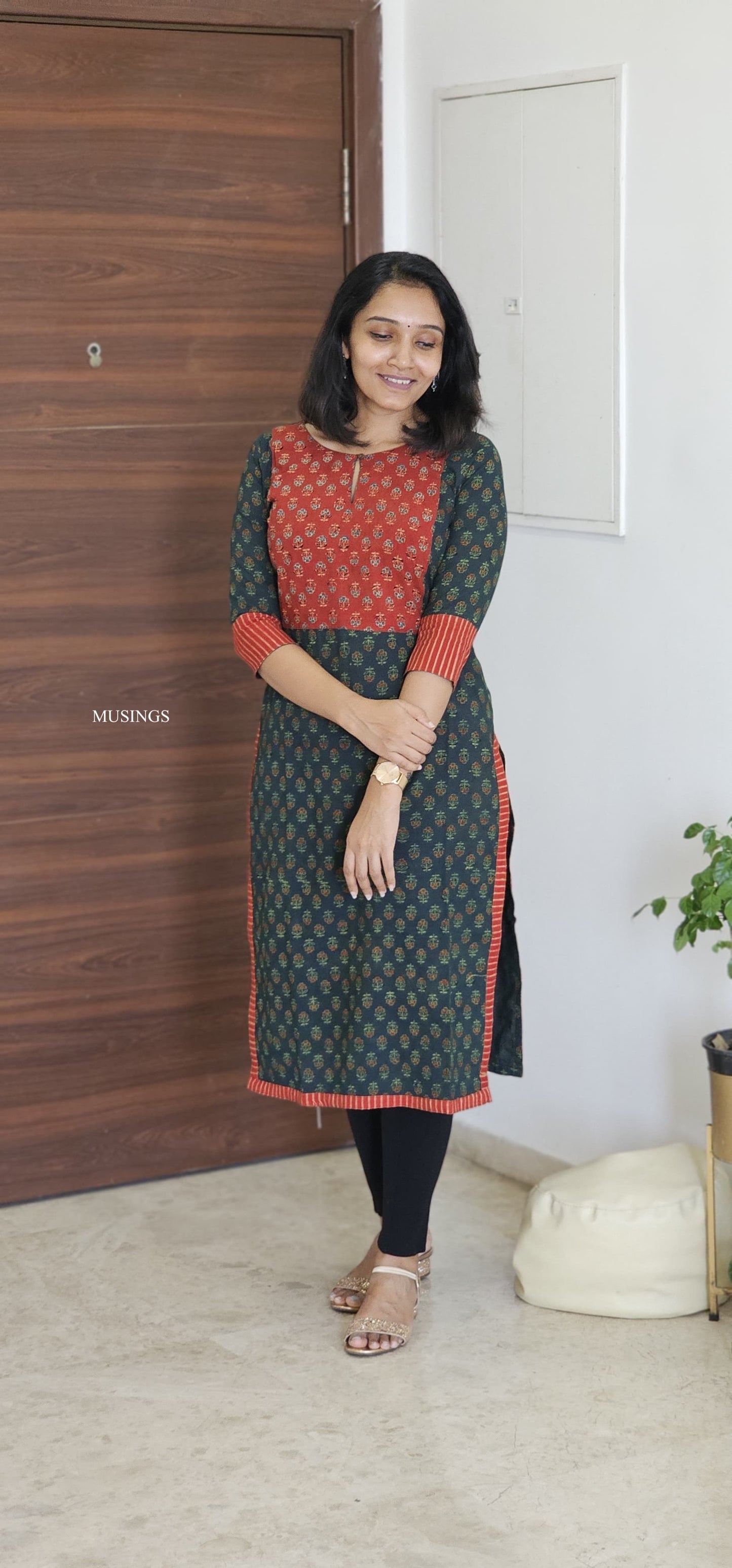 Thulasi - Ajrakh Handblock Printed Patchwork Kurta