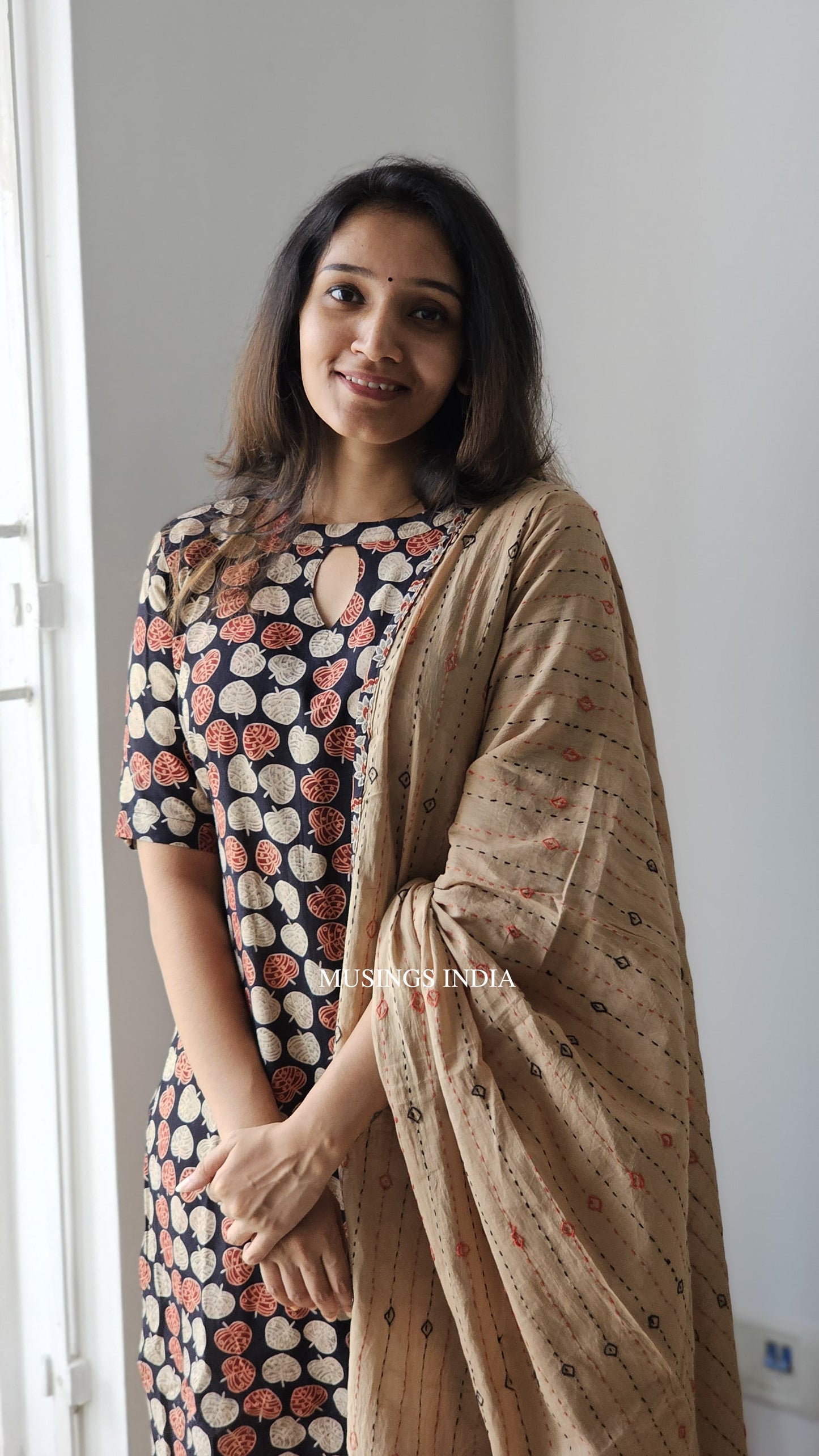 Dharvi - Ajrakh Patchwork Kantha Stitched Kurta Set