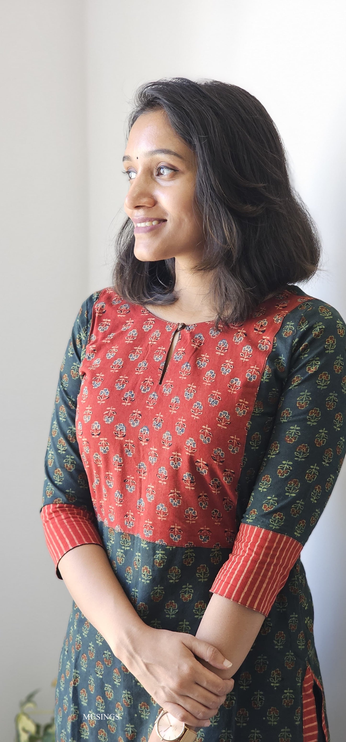 Thulasi - Ajrakh Handblock Printed Patchwork Kurta