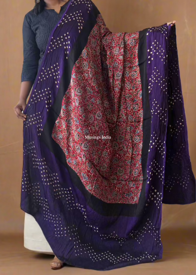 Kundavai - Ajrakh x Bandhej Modal Silk Dupatta