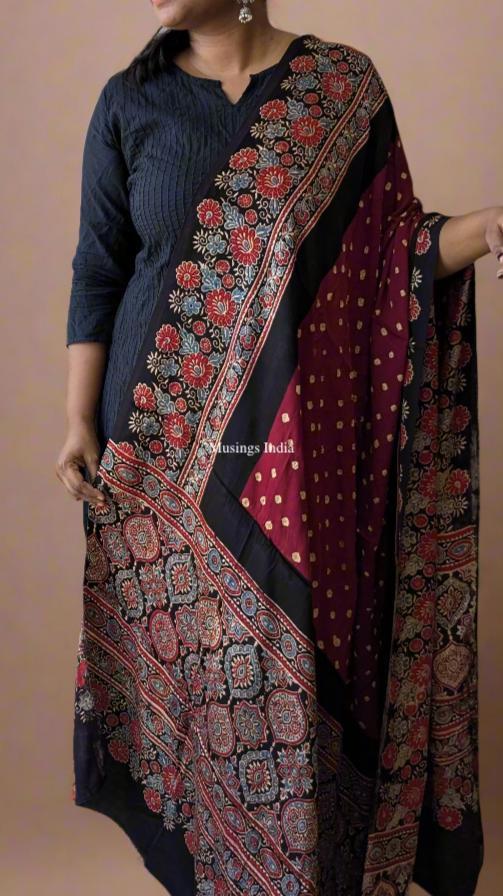 Madhavi - Ajrakh x Bandhej Modal Silk Dupatta